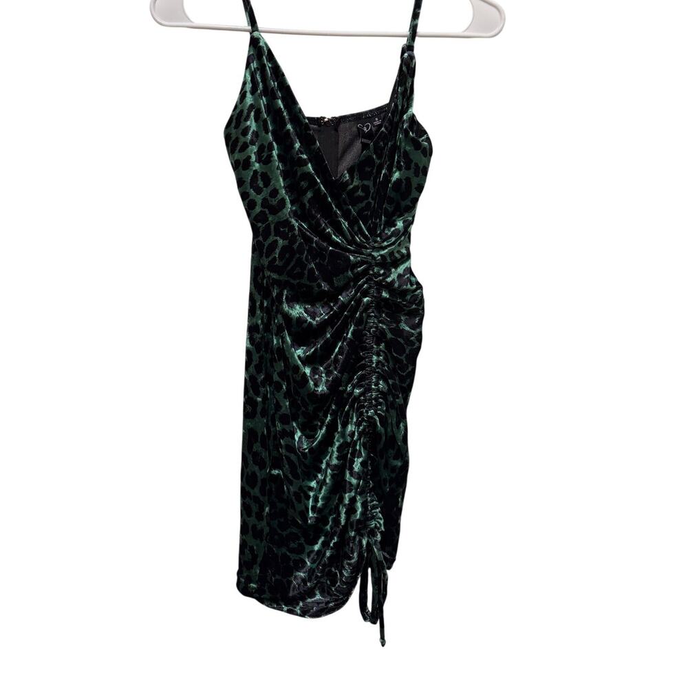 Windsor Green Black Leopard Velvet dress with Ruched tie bottom Size Small